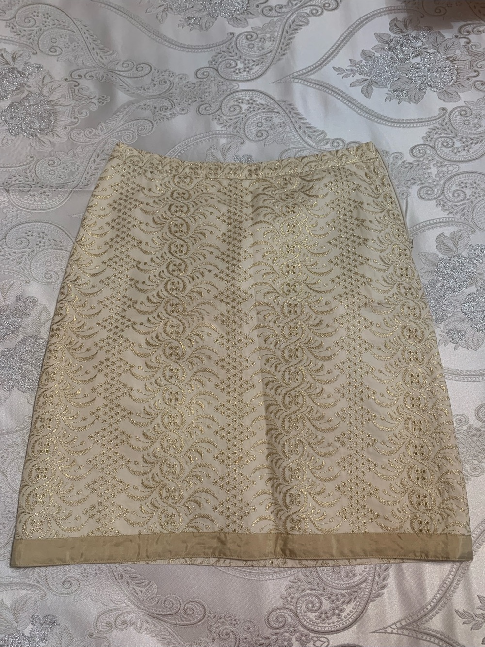 Banana Republic Cream Skirt with Gold Lace Overlay